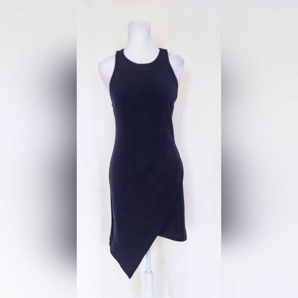 Leith Asymmetrical Hem Sheath Mini Dress Blue Womens XS